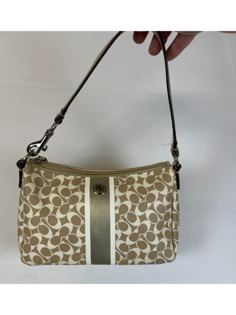Coach Heritage Stripe Chelsea Khaki/Gold Signature Canvas Mini Shoulder Bag